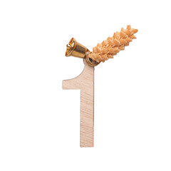 Wooden number one, first December, Advent calendar, wooden number on a transparent background