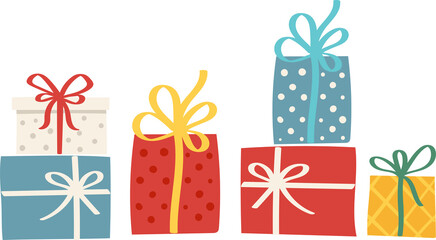 Different Colorful gift box with ribbon Christmas