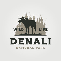 denali national park vintage logo vector symbol illustration design - obrazy, fototapety, plakaty