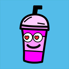 Art illustration symbol flat icon colorful design concept logo of kawaii doodle milkshake