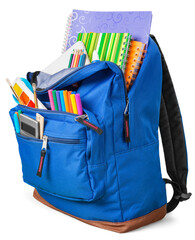 Blue School Backpack on background.