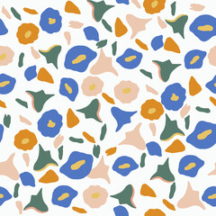 Abstract doodle floral childish seamless pattern. Scandinavian modern botanical ornament. Trendy minimal ornament design. Vector illustration. 