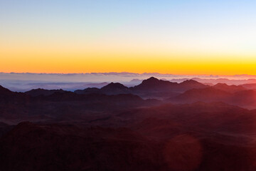 Beautiful sunrise on a top of Mount Sinai (Moses Mount) in Egypt