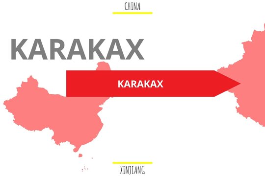 Karakax: Illustration mit dem Namen der chinesischen Stadt Karakax in der Provinz Xinjiang