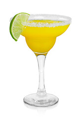 Juicy margarita cocktail with a slice of lime isolated on a white background - obrazy, fototapety, plakaty