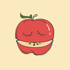 apple fruits funny cartoon character vector illustration