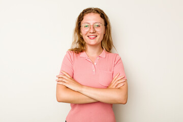 Obraz premium Young caucasian woman isolated on white background who feels confident, crossing arms with determination.