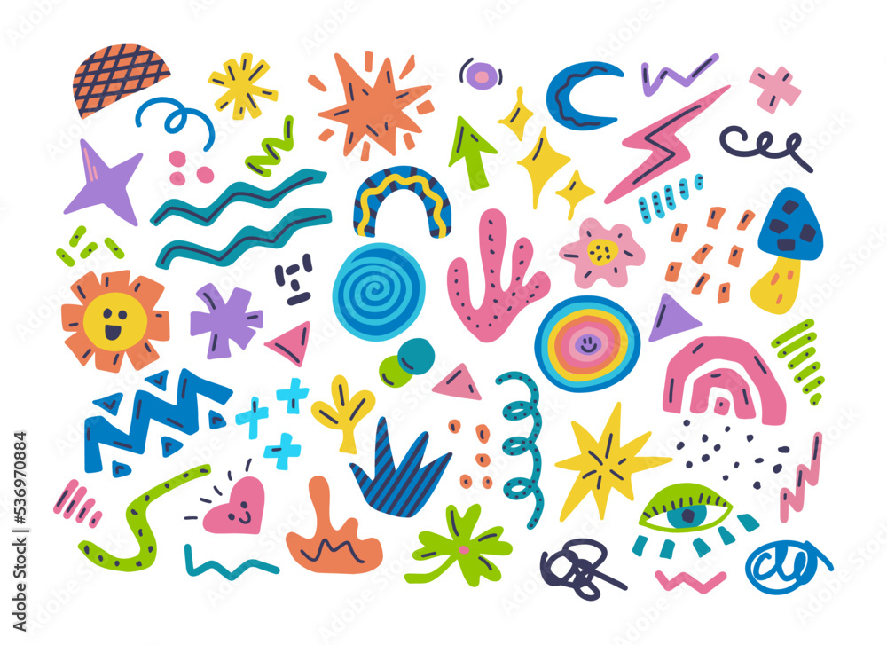 Canvas Prints set of colorful hand drawn doodles of different shapes, abstract elements for modern design, vector 