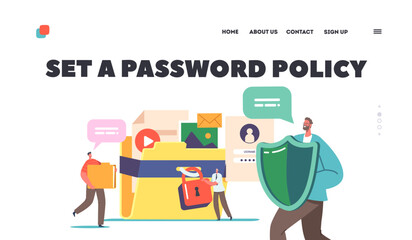 Password Policy Landing Page Template. Tiny Characters at Huge Protected Folder. Information and Documents Protection