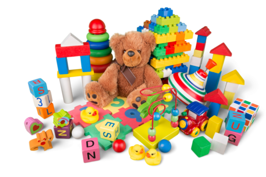 Toys collection isolated on white background