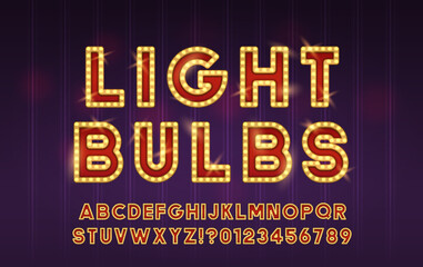 Latin Font With Numbers Bordered With Glowing Light Bulbs