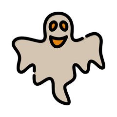 Ghost icon. Filled outline design. Scary ghost. Cute halloween ghost.
