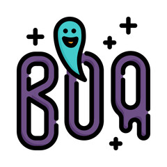 Boo with ghost icon. Filled outline design. Ghosts and the words 