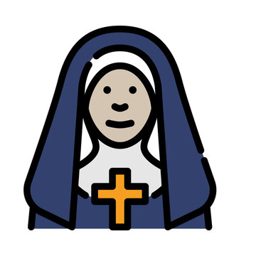 recommend clip art: Nun icon. Filled outline design. Nun holding a cross. Nun pray to the GOD.