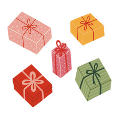 Set of hand draw Christmas and New year gift boxes,winter and holiday vector collection.