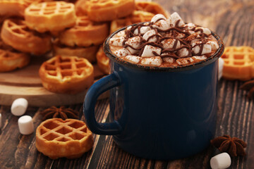 A mug with hot chocolate with marshmallow