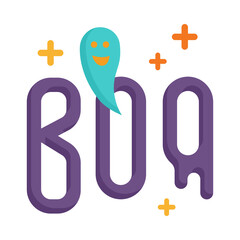 Boo with ghost icon. Flat design. Ghosts and the words "Boo". Cute Halloween ghost.