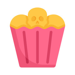Skull bakery icon. Flat design. Halloween party bakery. Cupcake with skull.