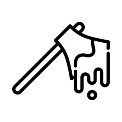Axe with blood icon. Outline design. Old rusty axe with blood.