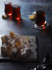 Traditional Turkish lokum with tea