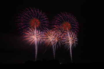 赤色中心の打ち上げ花火