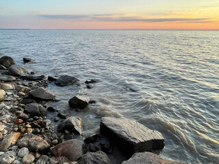 Sunrise over Lake Khanka in October. Russia, Primorsky Krai