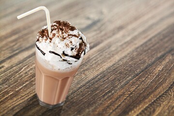 Tasty sweet Iced coffee in a big glass