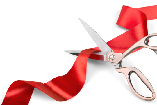 Scissors Cutting Red Ribbon