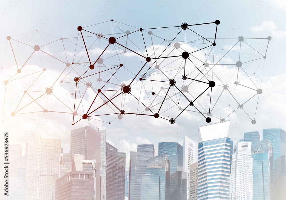 Poster modern city and social net as concept for global networking