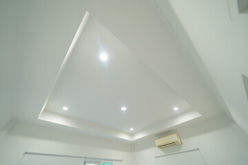 Concealed lighting ceiling or coffer ceiling at home or house. Interior design decoration. - obrazy, fototapety, plakaty