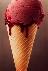 Strawberry ice cream in waffle cone. Summer food creative concept - 536973692