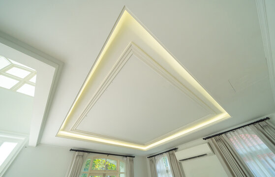 Concealed Lighting Ceiling Or Coffer Ceiling At Home Or House. Interior Design Decoration.