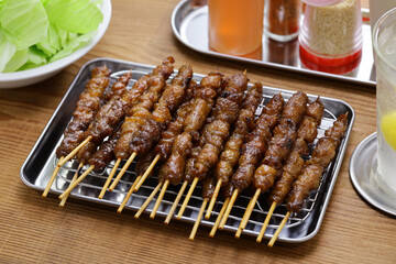 grilled chicken skin skewers ( Tori Kawa Yakitori ), Japanese food