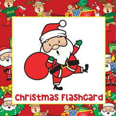 kawaii illustration christmas flashcards for kids. Santa Claus flashcards. Printable card. Educational card for preschool. Vector illustration. Kawaii Christmas greeting cards for kids