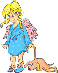  Baby girl with angel wings and a toy