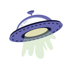 Alien abduction spacecraft, isolated flying UFO saucer with light glowing. Kidnapping by extraterrestrial being. Unidentified flying object in space. Vector in flat cartoon style