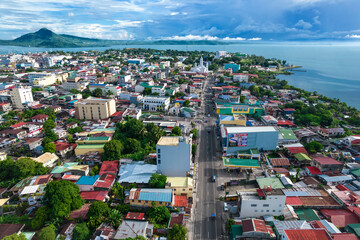 Tacloban City, Leyte, Philippines - Aerial of downtown Tacloban and Real Street.
