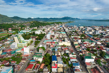 Obraz premium Tacloban City, Leyte, Philippines - Aerial of downtown Tacloban and the San Juanico Strait.