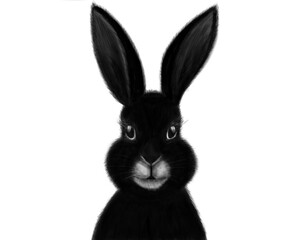 illustration of a black rabbit chinese new year greeting card 2023. hand drown. wish you a happy Eastern new year the year of the black rabbit on white background