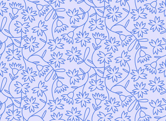 Seamless pattern with cornflowers. Nature texture in outline style.