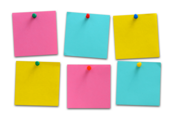 Blank notes pinned into brown corkboard