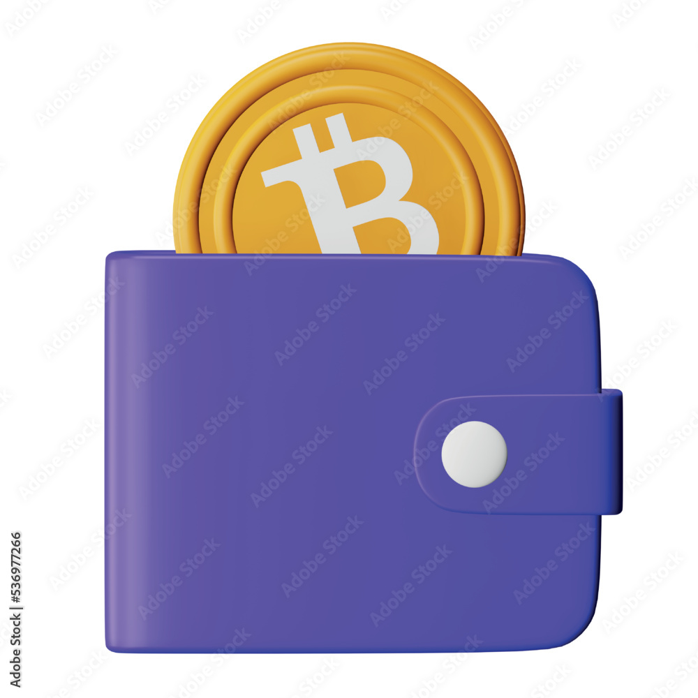 Poster Bitcoin wallet 3d rendering isometric icon.