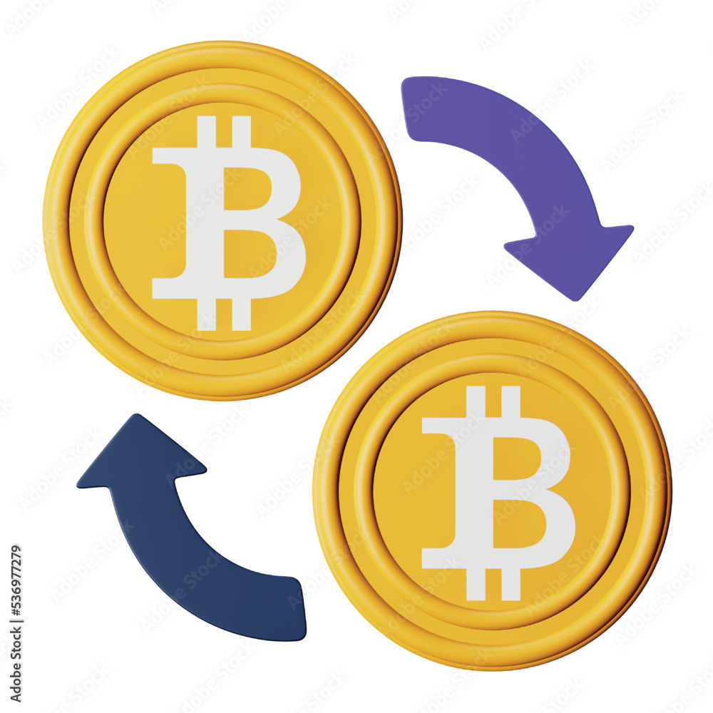 Poster bitcoin transfer 3d rendering isometric icon.