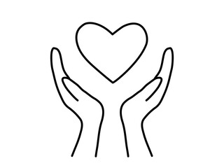 両手で囲むハートイラスト_モノクロ