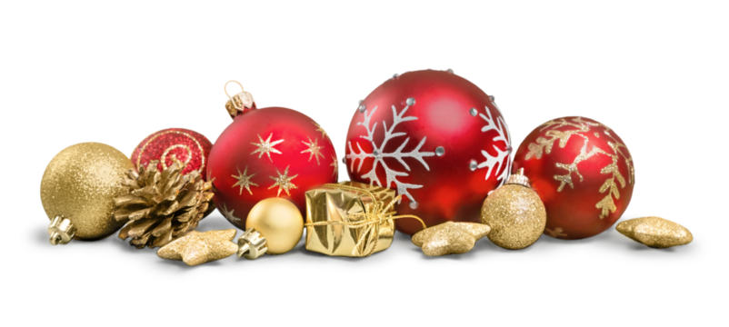Christmas decorations with   baubles  isolated on white background