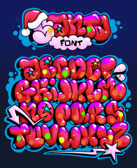 Santa cartoon font. Holidays letters in flop graffiti style illustration for fun inscription decoration