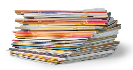 Pile of newspapers on white background