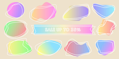 Minimalist line set of icons sticker round, shape , curve, decoration vector illustration 