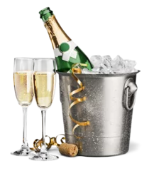 Foto op Aluminium Two glasses of champagne and bottle on background © BillionPhotos.com