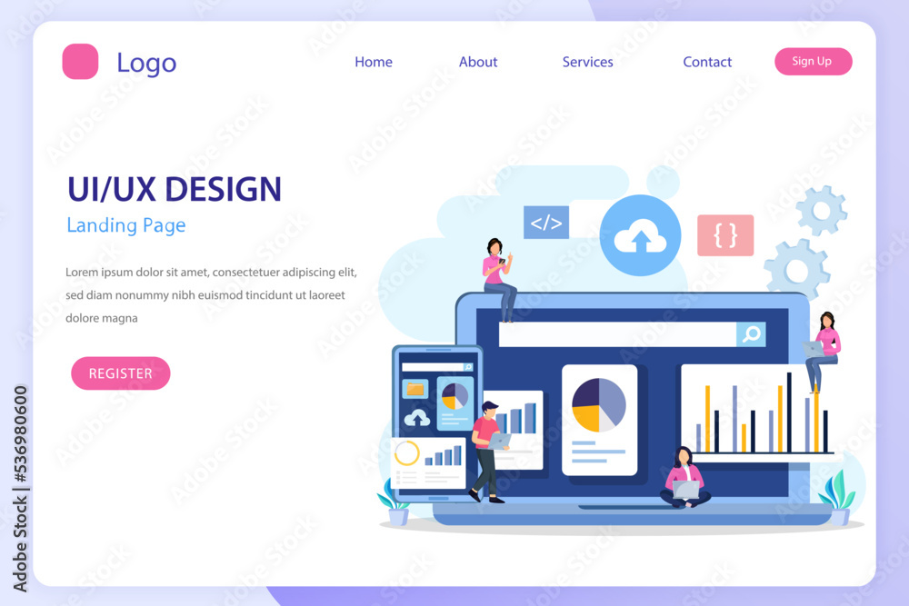 Poster ui ux design concept, creating an application design, content and text place, vector illustration